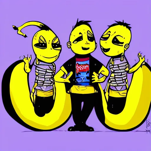 Image similar to punk rock bananas, cartoon, trending on art station