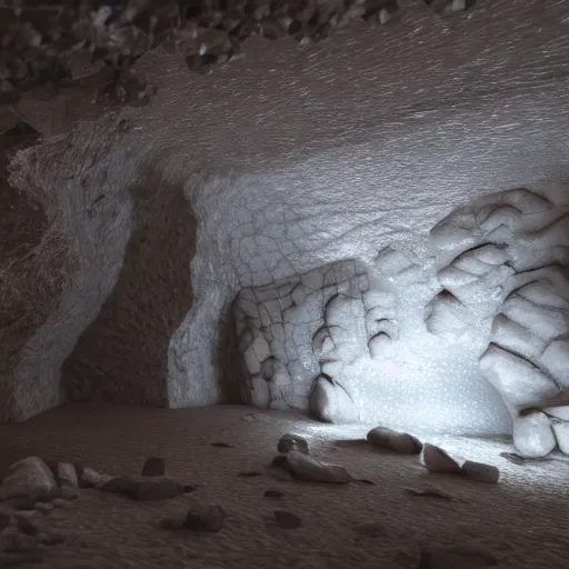 Prompt: dimly lit cave with crystals, raytracing, vray