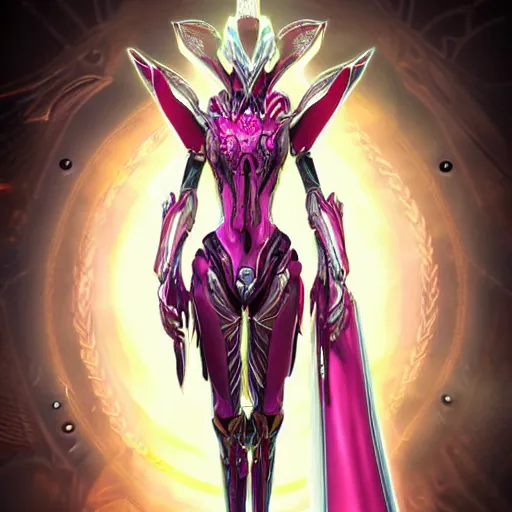 Image similar to highly detailed exquisite fanart, of a beautiful female warframe, but as a stunning anthropomorphic robot female dragon, standing elegantly with hand on hip, shining reflective off-white plated armor, slick elegant design, bright Fuchsia skin, sharp claws, close full body shot, epic cinematic shot, realistic, professional digital art, high end digital art, DeviantArt, artstation, Furaffinity, 8k HD render, epic lighting, depth of field