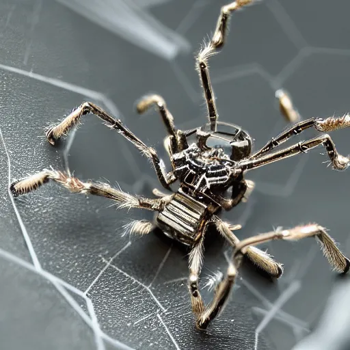 Image similar to macro photograph of a miniature mechanical spider made of silver, flickr
