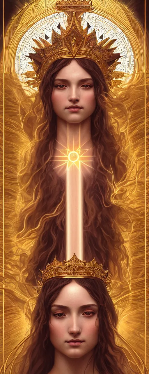 Prompt: perfectly detailed tarot card empress goddess of light!! blessed by nature with ever - increasing physical mental perfection, symmetrical! intricate, sensual features, highly detailed, biblical divine holy perfection!! digital painting, artstation, concept art, smooth, sharp focus, illustration, art by artgerm and greg rutkowski and alphonse mucha