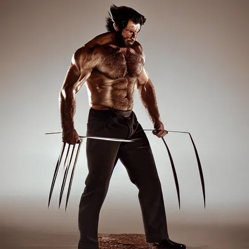 Image similar to the wolverine, butcher, full body shot by yousuf karsh, golden hour, realistic, body shot, sharp focus, 8 k high definition, insanely detailed, intricate, elegant