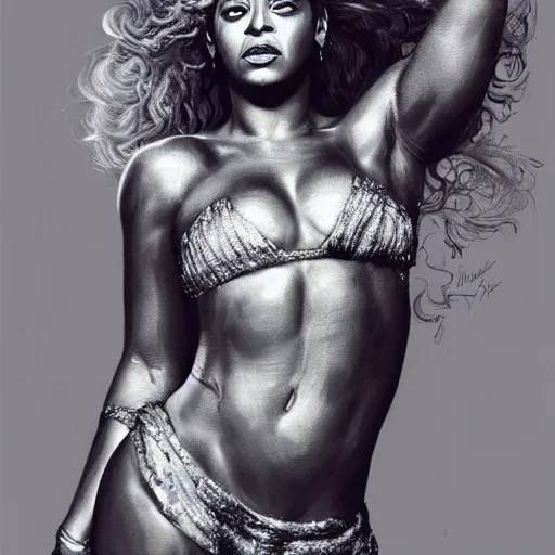 Image similar to intense Beyonce full body, painted by michael karcz