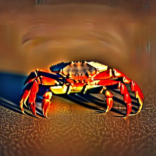 Image similar to crab holding a knife!!! in its claw nature photography, golden hour