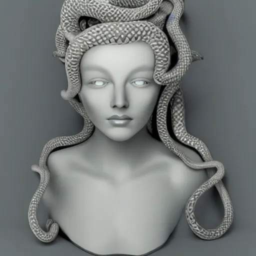 Image similar to beautiful pale smooth medusa with white silver snakes coming from her head