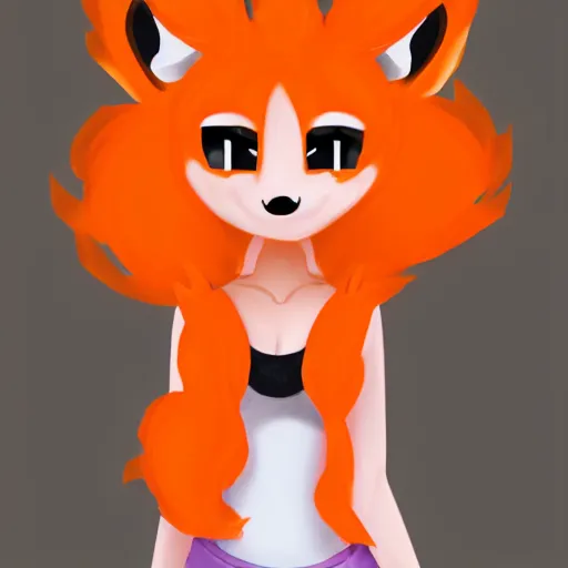 Prompt: fursona of a female orange fox with black tanktop, poofy hair, anime, digital art, furaffinity, tumblr, twitter, trending on artstation, 4 k, high resolution