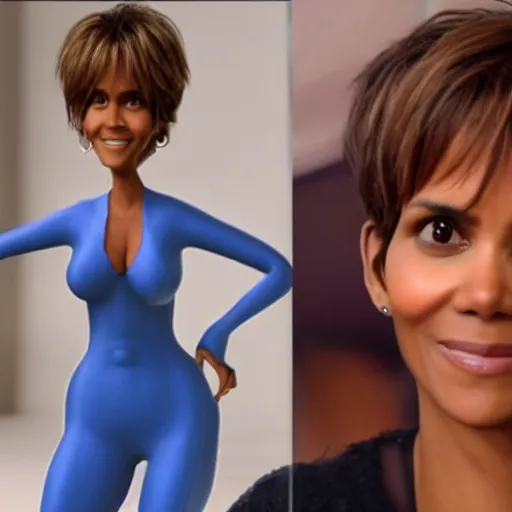 Image similar to halle berry as an anthropomorphic blueberry