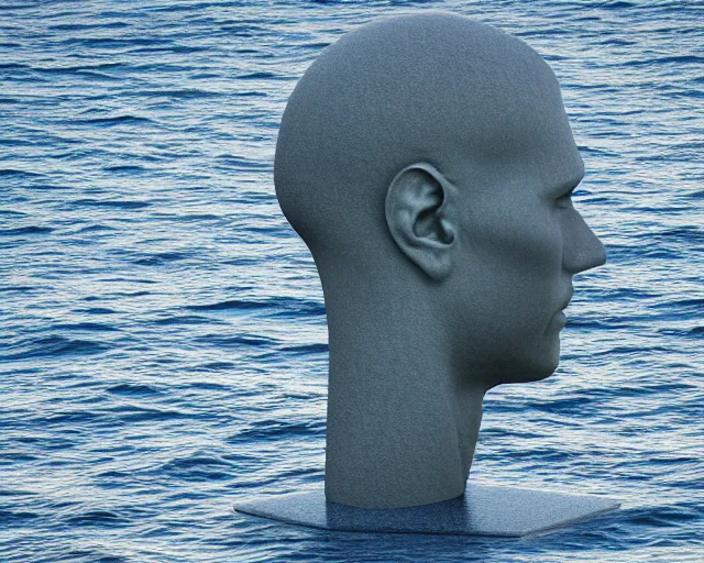 Prompt: a long shot of a giant human head award winning sculpture on the surface of the ocean, abstract sculpture, in the style of chad knight, hyper detailed, hyper realistic, ray tracing, 8 k resolution, sharp focus