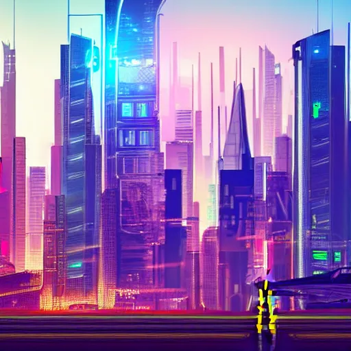 cyberpunk robot in front of a colourful city with big | Stable ...