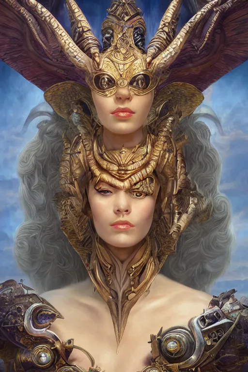 Prompt: Mystical Valkyrie, Portrait of a beautiful female Atlantean Anubis Alien Reptilian Warrior, Realistic, Regal, Refined, Detailed Digital Art, François Boucher, Walt Disney (1937), Oil Painting, Michael Cheval, Steampunk, Highly Detailed, Cinematic Lighting, Unreal Engine, 8k, HD