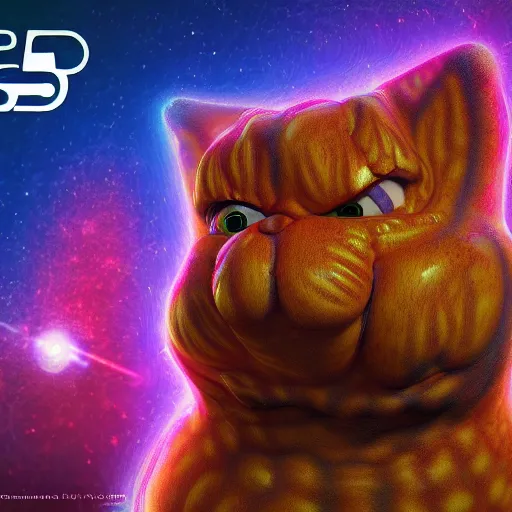 Image similar to cosmic 3 d fractal of garfield, hyper detailed, digital art, trending in artstation, cinematic lighting, studio quality, smooth render, unreal engine 5 rendered, octane rendered