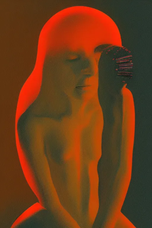 Image similar to woman wearing oculus and digital glitch head edward hopper and james gilleard, zdzislaw beksisnski, higly detailed
