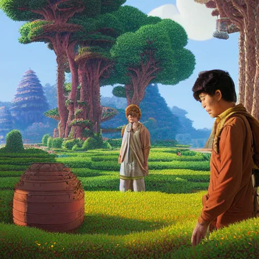 Image similar to a portal to terraria. detailed. rule of thirds. intricate. sharp focus. wide angle. unreal engine 8 k. painting by wes anderson and hasui kawase and scott listfield maxfield parrish. wlop. greg rutkowski.