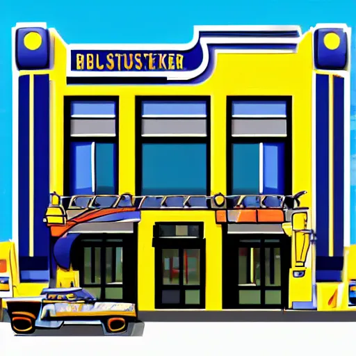 Image similar to blockbuster building in the style of a 90s cartoon