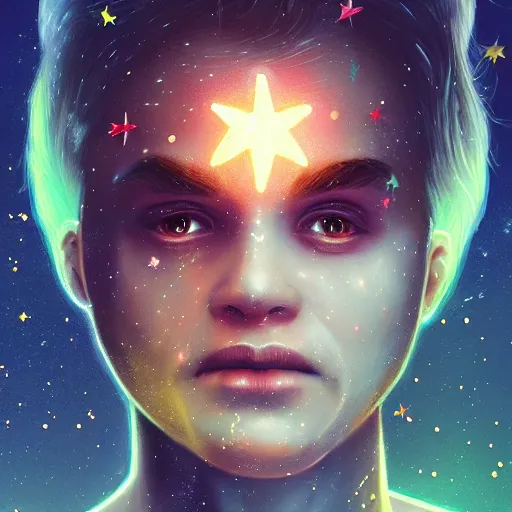 Image similar to man whose skin is a field of twinkling stars, award-winning portrait, fantasy horror, trending on artstation, 8k, 4k, pixiv, matte finish, highly detailed