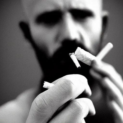 Image similar to very accurate photo, very coherent image, hyper realistic photo of a man holding a cigarette in a hand, by Omar Reda, Tim Booth, award-winning shot