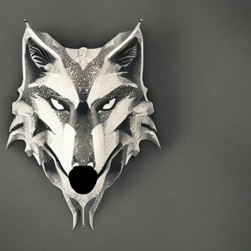 Prompt: wolf face logo, illustration, viking style, octane render, dystopian