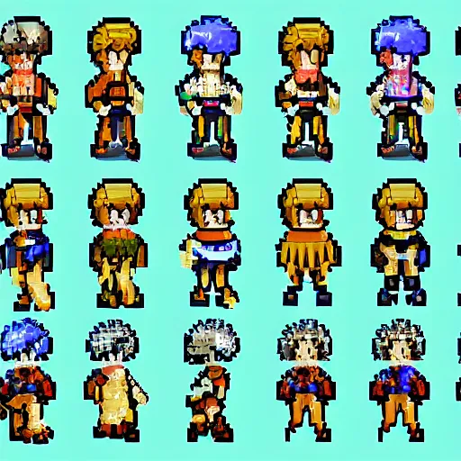 Prompt: 1 6 x 1 6 pixel art fantasy character spritesheet