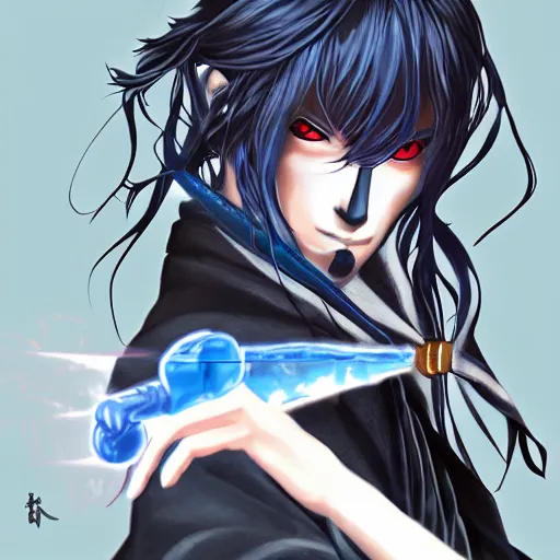 Prompt: portrait of assassin of the flaming blue skull, anime fantasy illustration by tomoyuki yamasaki, kyoto studio, madhouse, ufotable, comixwave films, trending on artstation