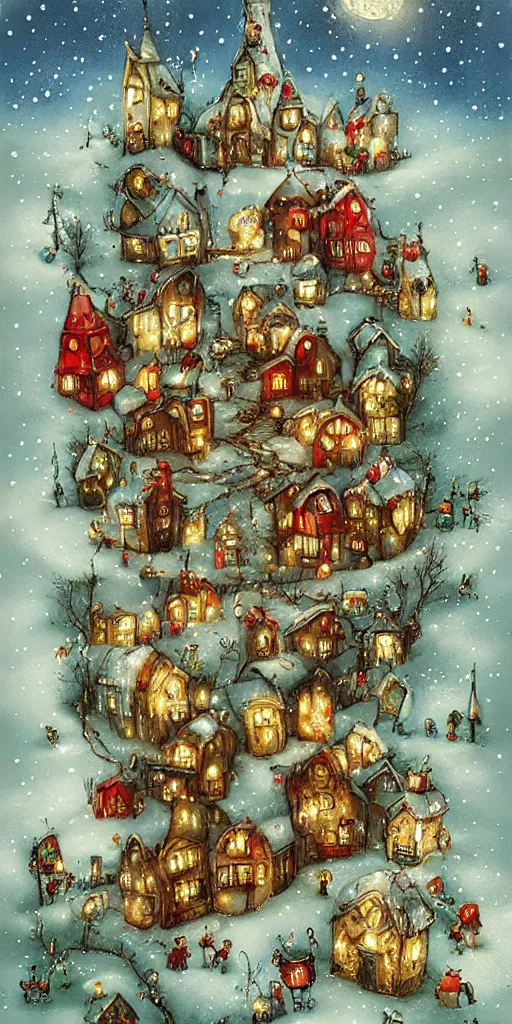 Prompt: a santa village christmas scene by alexander jansson