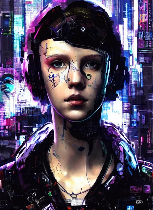 Image similar to Portrait of cyberpunk cyborg Millie Bobby Brown by Yoji Shinkawa