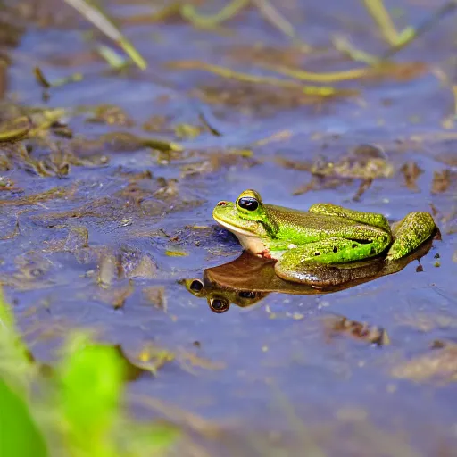 Prompt: Photograph of a frog in a swamp