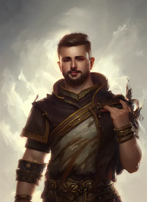 Image similar to a _ fantasy _ style _ portrait _ painting _ of slightly chubby white male very short hair short stubble, brown hair, rpg dnd oil _ painting _ unreal _ 5 _ daz. _ rpg _ portrait _ extremely _ detailed _ artgerm _ greg _ rutkowski _ greg