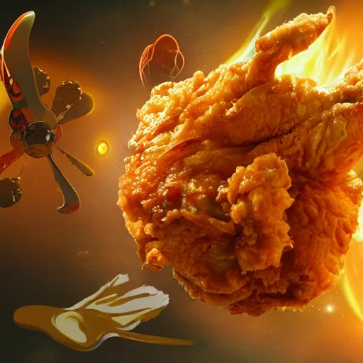 Image similar to fiery fried chicken at the center of the solar system, concept art