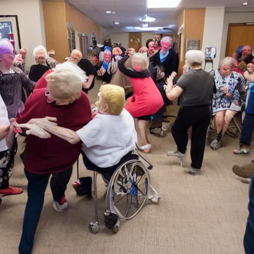 Image similar to mosh pit of donald trumps at a nursing home