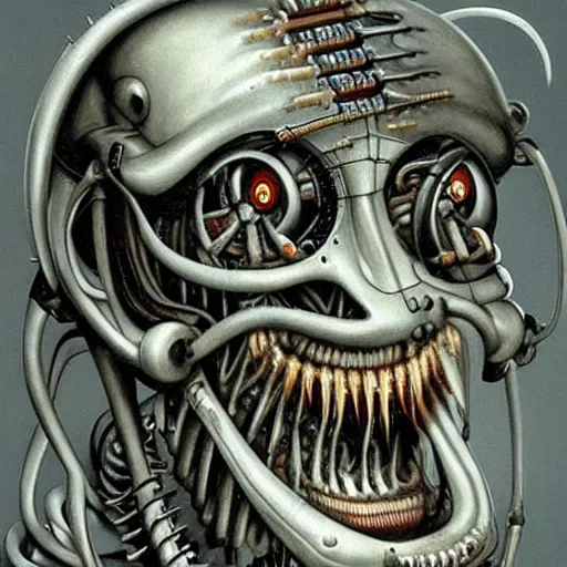 Prompt: biomechanical industrial factory made to chew objects, biomechanical machine made of teeth, bioorganic robot mouth with teeth and gums, by hr giger!!!