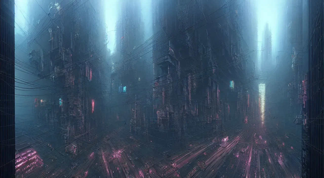 Prompt: cyberpunk hanoi, biomechanical cityscape, by zdzislaw beksinski, by josip csoor, hr giger, aesthetic, masterpiece, photorealistic, volumetric lighting, horror, detailed, intricate, recursive, raytrace, octane, cgscociety,