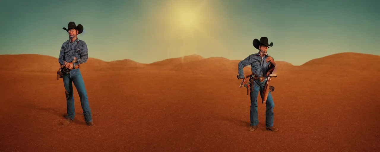 Prompt: cowboy gunslinger in a realistic candyland desert landscape, national geographic, canon 5 0 mm, cinematic lighting, photography, retro, film, kodachrome