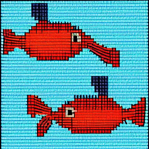 Prompt: two fishes talking to eachother in deep sea, 8 - bit art