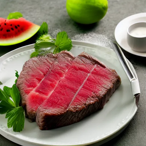 Image similar to beef steak watermelon, freshly sliced