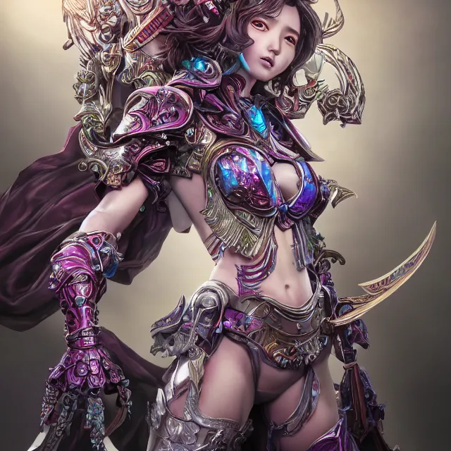 Image similar to studio portrait of lawful good colorful female divine mech paladin as absurdly beautiful, elegant, young sensual gravure idol, ultrafine hyperrealistic detailed face illustration by kim jung gi, irakli nadar, intricate linework, sharp focus, bright colors, matte, octopath traveler, final fantasy, unreal engine highly rendered, global illumination, radiant light, intricate environment