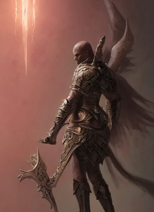 Image similar to an aasimar paladin ho is actually a fallen aasimar revealing his true nature, dim light, front game card, marvel comics, dark, intricate, highly detailed, smooth, artstation, digital illustration by ruan jia and mandy jurgens and artgerm and wayne barlowe and greg rutkowski and zdislav beksinski