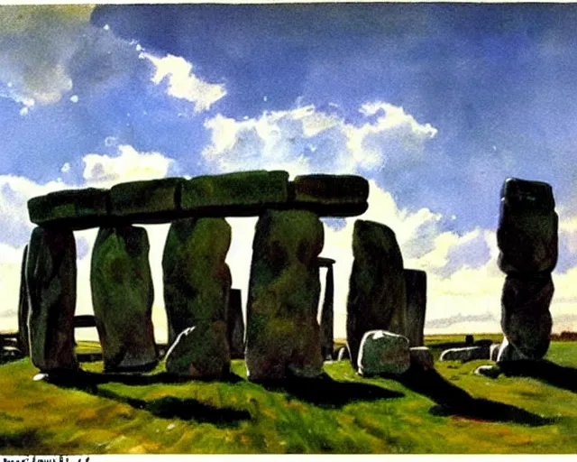 Prompt: painting of Stonehenge by John Singer Sargent