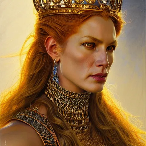 Prompt: highly detailed portrait of a majestic lioness queen in the form of a beautiful woman. d & d. art by donato giancola, george b. bridgman, ruan jia, alberto vargas. trending on artstation, intricate details, energetic composition, golden ratio, concept art, illustration, elegant art, global illuminaition