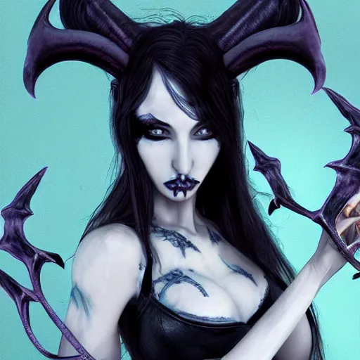 Image similar to “ gothic blue skinned succubus demon with horns, hyperrealistic, detailed ”