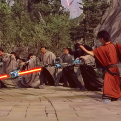 Image similar to screenshot from a chinese star wars movie made in 1 9 9 5