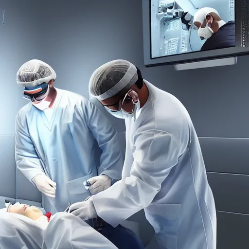 Image similar to A surgeon operating on the head of a patient, dramatic lighting, digital art