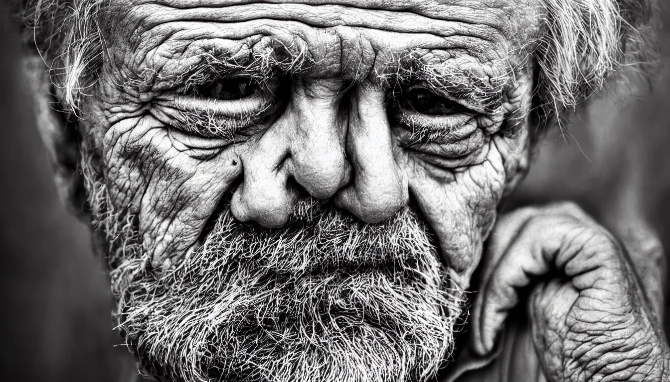 Image similar to hyper realistic color photo, portrait of a single weathered old man, aesthetic, cables, vapour emerge from their eyes, dramatic lighting and shadow!!, full colour, upscale, 8 k, masterpiece