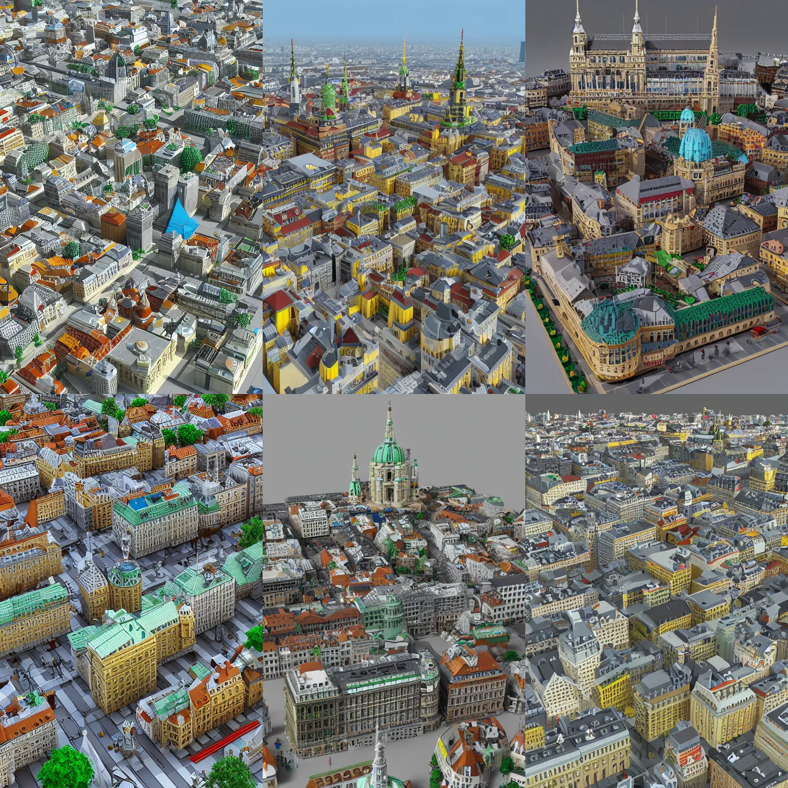 Prompt: vienna made of lego bricks, 3 d render, smooth models, shiny, simple, low - poly, small details