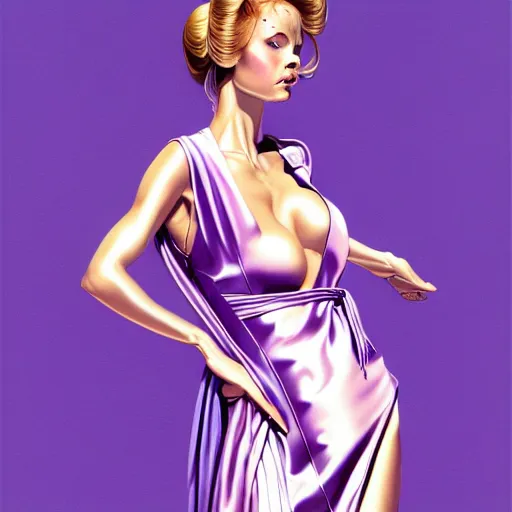 Prompt: woman wearing a light purple silk robe, blue sky, art by peter lloyd, art by peter palombi 1 9 8 0, airbrush style, art by hajime sorayama,, intricate, elegant, sharp focus, illustration, highly detailed, concept art, matte, sharp focus, illustration, highly detailed, concept art, h 6 4 0