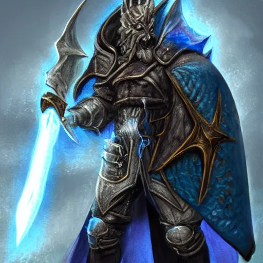 Image similar to photorealistic blue dragonborn cleric of a storm god, dungeons and dragons, lightning, tempest shield, holy