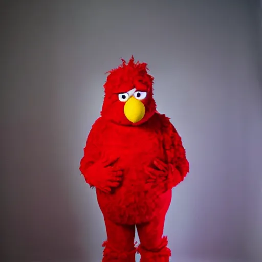 Prompt: a body of a thicc woman wearing a elmo costume