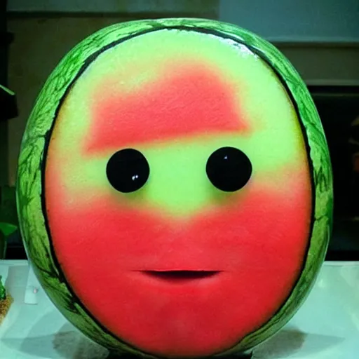 Prompt: a face made of watermelon