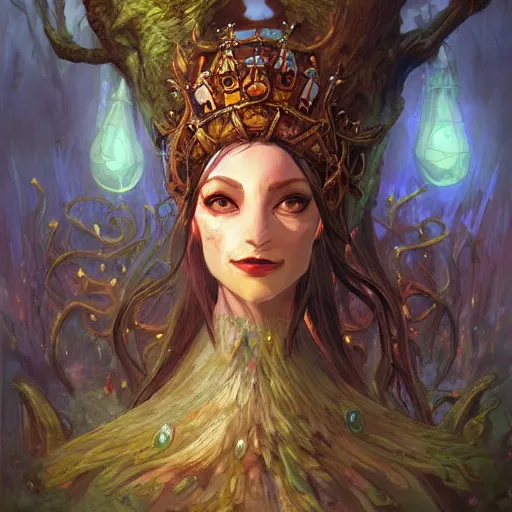 Image similar to Lady Yggdrasil Queen Portrait Portrait Portrait Planescape Torment Vagrant Story Character Time Druid Face Head Eyes Jordan Grimmer Oleg Zherebin Till Freitag Tamas Medve Todor Hristov Ilya Repin