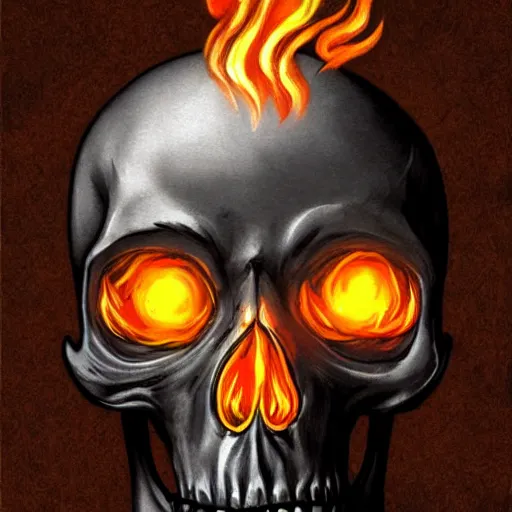 Image similar to skull helmet with flaming eyes, pulp fantasy illustration