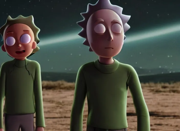 Image similar to film still of morty from rick and morty in the new scifi movie, 4 k